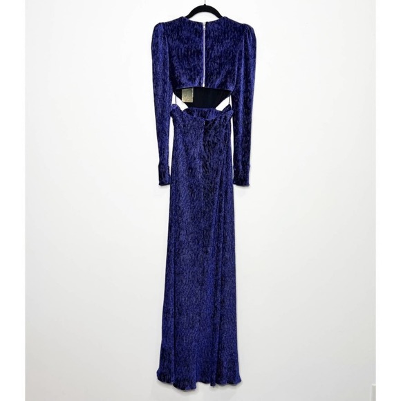 PatBO Textured Velvet Cutout Gown In Deep Purple Long Sleeve Gothic Size 0 - Picture 10 of 14